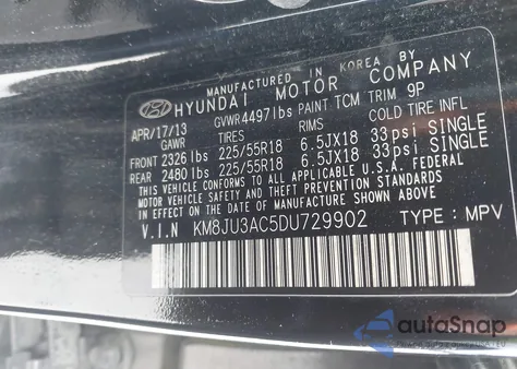 2013 Hyundai Tucson Limited z USA, uszkodzony, nr VIN KM8JU3AC5DU729902